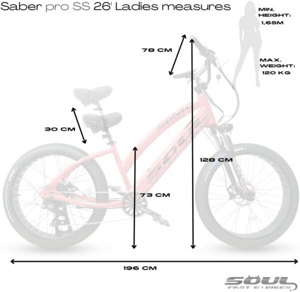 SOUL FAST E BIKES E-Bike Saber Pro SS Ladies - Beach Cruiser- Fat Tire - eléctrica (26', Shining White) - Imagen 4