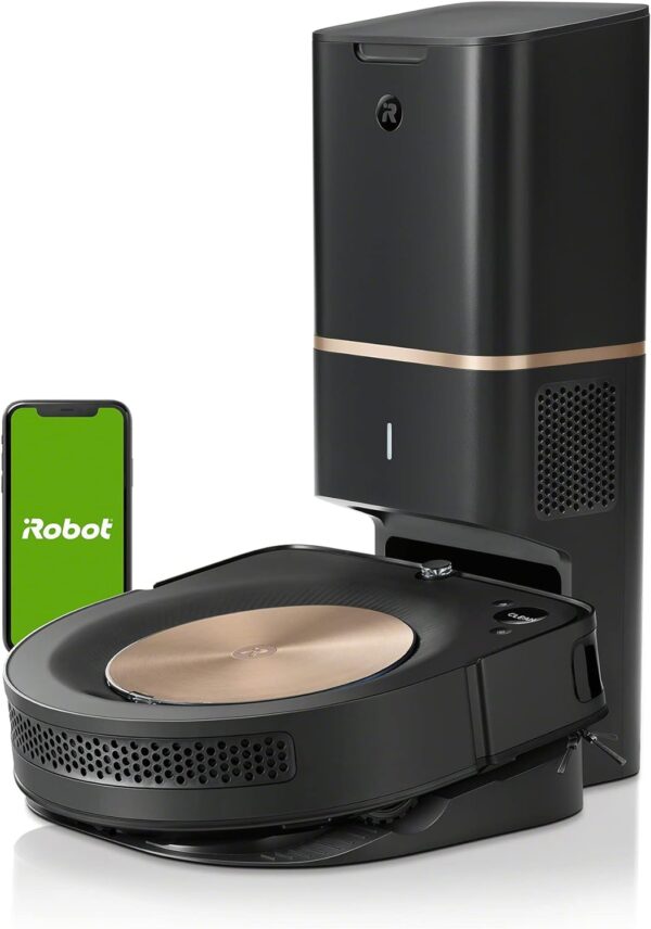 iRobot Robot Aspirador Roomba s9+ Conectado a WiFi con Vaciado automático - Tecnología PerfectEdge® con Cepillo para Esquinas y Dos cepillos de Goma Multisuperficie más Anchos - Aumento de Potencia