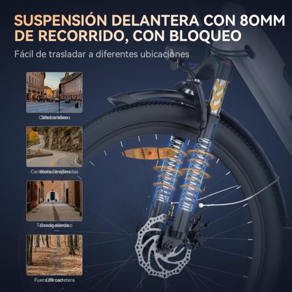 ESKUTE Bicicleta Eléctrica, Polluno Plus 26"/ 28" Bici Electrica, Batería Extraíble de 36V 20Ah, Alcance de 120KM, 7 Velocidades, 250W Motor con Sensor de Par, Bicicletas Electricas Adultos - Imagen 6