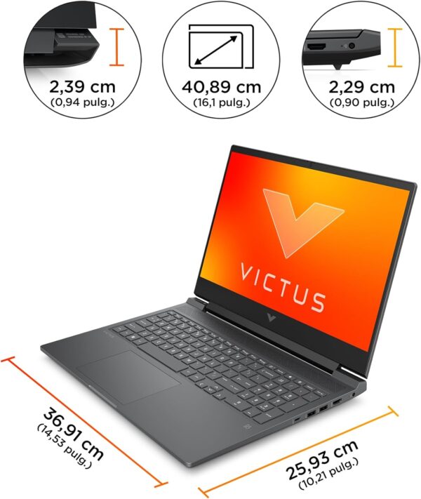 HP Victus 16-r1006ns - Ordenador portátil Gaming de 16.1" (Intel Core i7-14700HX, 32GB RAM, 1TB SSD, NVIDIA GeForce RTX 4070, 144Hz, Sin Sistema Operativo) Silver - Teclado QWERTY Español - Imagen 7