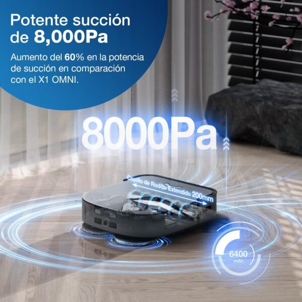 ECOVACS DEEBOT X2 Omni 8000 Pa Robot Aspirador y fregasuelos con estación Todo en uno, diseño Cuadrado + Kit de Recambio Original, 1*Cepillo Principal, 2*Cepillo Lateral, 3*Filtros Antibacterias - Imagen 3