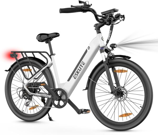 ESKUTE Bicicleta Eléctrica, Polluno Plus 26"/ 28" Bici Electrica, Batería Extraíble de 36V 20Ah, Alcance de 120KM, 7 Velocidades, 250W Motor con Sensor de Par, Bicicletas Electricas Adultos