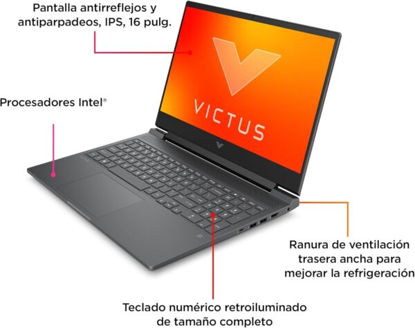 HP Victus 16-r1006ns - Ordenador portátil Gaming de 16.1" (Intel Core i7-14700HX, 32GB RAM, 1TB SSD, NVIDIA GeForce RTX 4070, 144Hz, Sin Sistema Operativo) Silver - Teclado QWERTY Español - Imagen 6