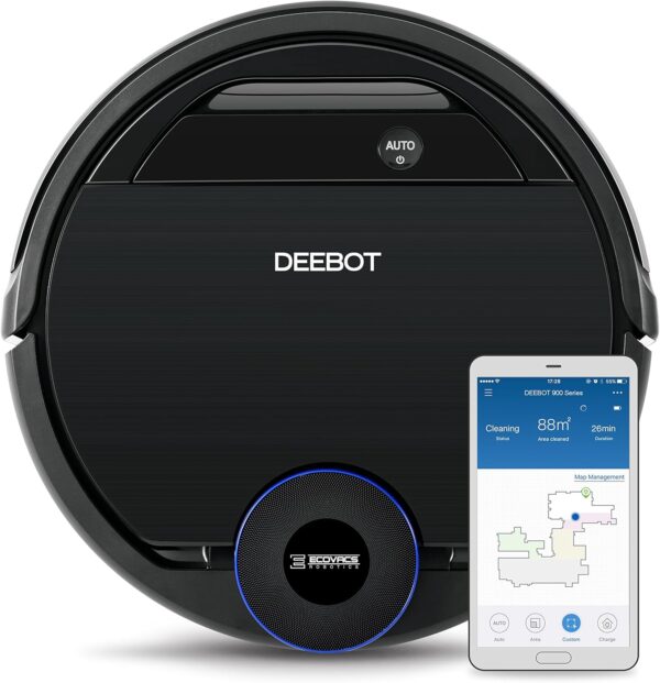 ECOVACS Deebot OZMO 930 - Robot Aspirador 4 en 1: barre, aspira, pasa mopa y friega, mapeo inteligente láser, compatible con Alexa, App, Wifi, reanuda limpieza tras recarga, reporte por voz, alfombras