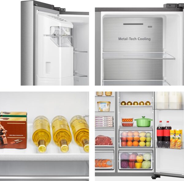 Hisense RS818N4TIC - Frigorífico Americano Side By Side, Eficiente Clase C, Capacidad 632 L, Dispensador Agua & Hielo, Conectividad WiFi, Metal Cooling, Multi-Air Flow, Color Inox [Clase de eficiencia energética C] - Imagen 6