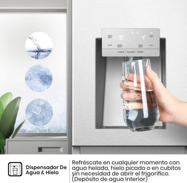 Hisense RS818N4TIC - Frigorífico Americano Side By Side, Eficiente Clase C, Capacidad 632 L, Dispensador Agua & Hielo, Conectividad WiFi, Metal Cooling, Multi-Air Flow, Color Inox [Clase de eficiencia energética C] - Imagen 3