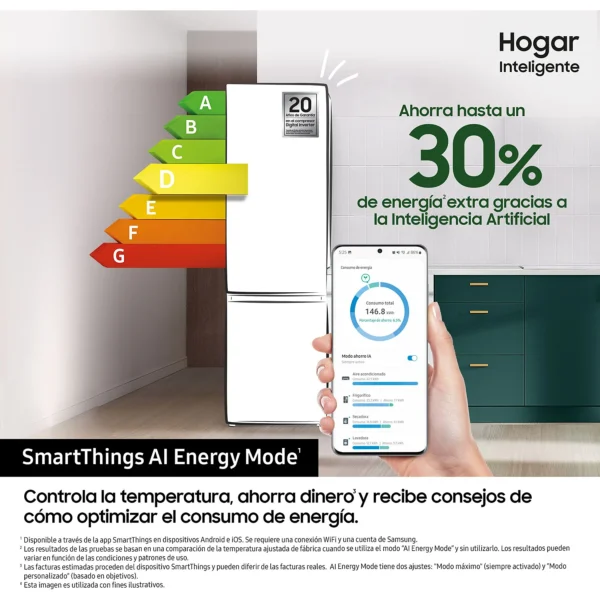 Frigorífico combi - Samsung Smart RB38C605DS9/EF, No Frost, 203 cm, 390l, All Around Cooling, WiFi, Inox - Imagen 5